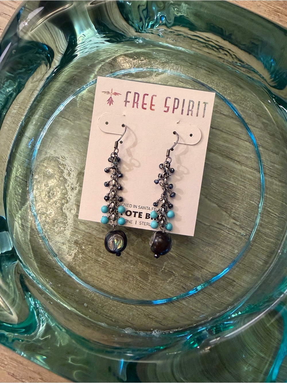 Peyote Bird Free Spirit Turquoise and Silver Dangle Earrings NWT
